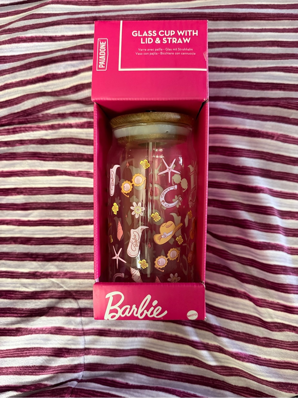 Barbie Cowgirl Glass Cup with Lid & Straw
